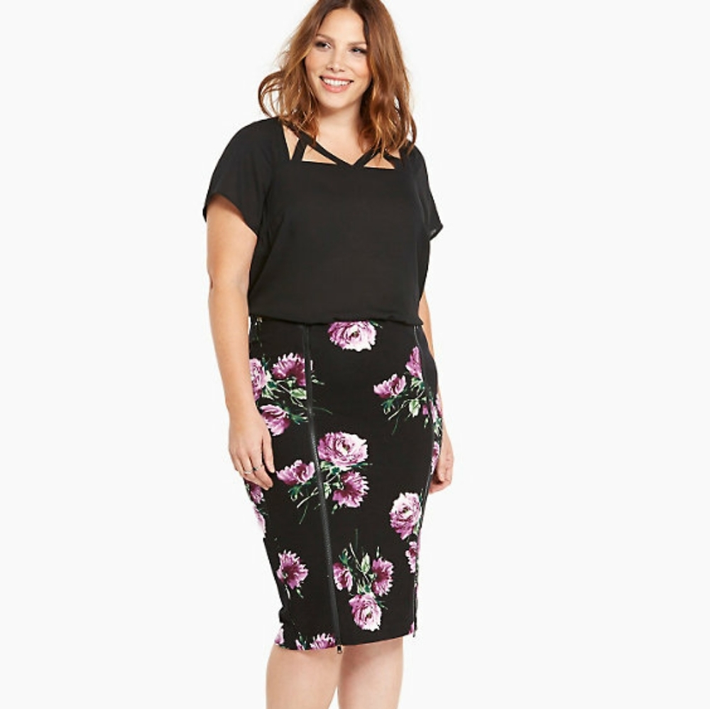 Floral Double Zip Pencil Skirt